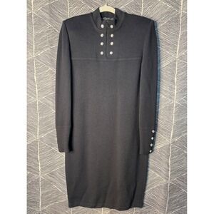St. John Evening Basics Black Knit Dress‎ Rhinestone Buttons Size 10